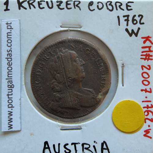 Áustria 1 Kreutzer 1762 W cobre, World Coins Áustria  KM 2007, coin of 1 Kreutzer 1762 Copper