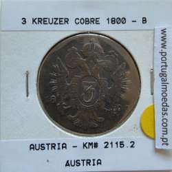 Áustria 3 Kreuzer 1800-B cobre, World Coins Áustria  KM 2115, coin of 3 Kreuzer 1800 Copper