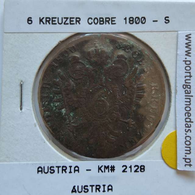 Áustria 6 Kreutzer 1800-S cobre, World Coins Áustria  KM 2128, coin of 3 Kreutzer 1800 Copper