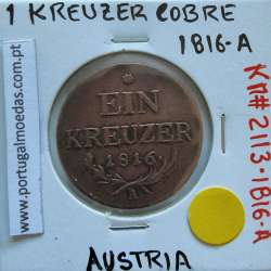 Áustria 1 Kreuzer 1816-A cobre, World Coins Áustria  KM 2113, coin of 1 Kreuzer 1816 Copper