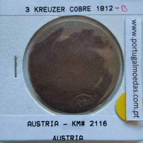 Áustria 3 Kreutzer 1812-B cobre, World Coins Áustria  KM 2116, coin of 3 Kreutzer 1812 Copper