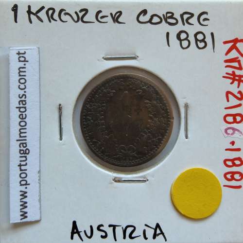 Áustria 1 Kreuzer 1881 cobre, World Coins Áustria  KM 2186, coin of 1 Kreuzer 1881 Copper