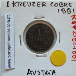 Áustria 1 Kreuzer 1881 cobre, World Coins Áustria  KM 2186, coin of 1 Kreuzer 1881 Copper