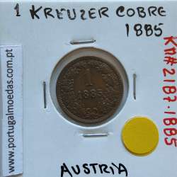 Áustria 1 Kreuzer 1885 cobre, World Coins Áustria  KM 2187, coin of 1 Kreuzer 1885 Copper