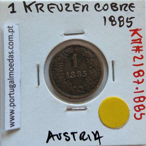 Áustria 1 Kreuzer 1885 cobre, World Coins Áustria  KM 2187, coin of 1 Kreuzer 1885 Copper