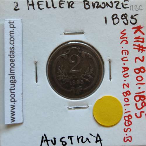 Áustria 2 Heller 1895 cobre, World Coins Áustria  KM 2801, coin of 2 heller 1895 Copper