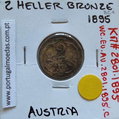 Áustria 2 Heller 1895 cobre, World Coins Áustria  KM 2801, coin of 2 heller 1895 Copper