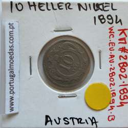 Áustria 10 Heller 1894 Niquel, World Coins Áustria  KM 2802, coin of 10 heller 1894 Nickel