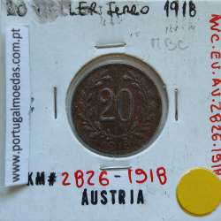 Áustria 20 Heller 1918 ferro, World Coins Áustria  KM 2826, coin of 20 heller 1918 iron