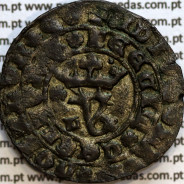 Portugal billon coin, Real Branco D. João I (1385-1433), Hidden signal on the left, ✠ADIVTORIVm✿nOSTRVm✿QV✿F€€CIT✿C€€LLVm✿€✿