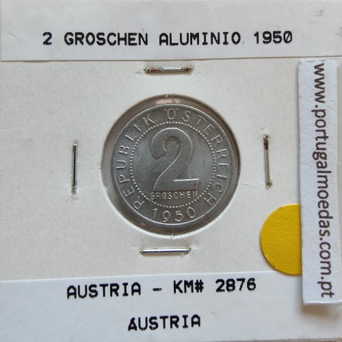 Áustria 2 Groschen 1950 Aluminio, World Coins Austria KM 2876, coin of 2 groschen 1950 Aluminium