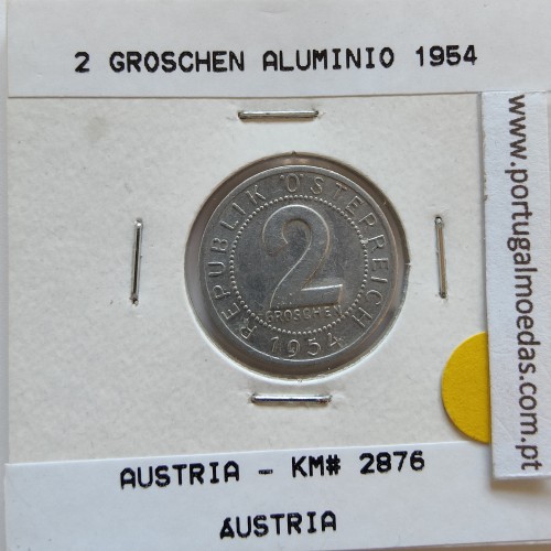 Áustria 2 Groschen 1954 Alumínio, World Coins Austria KM 2876, coin of 2 groschen 1954 Aluminium