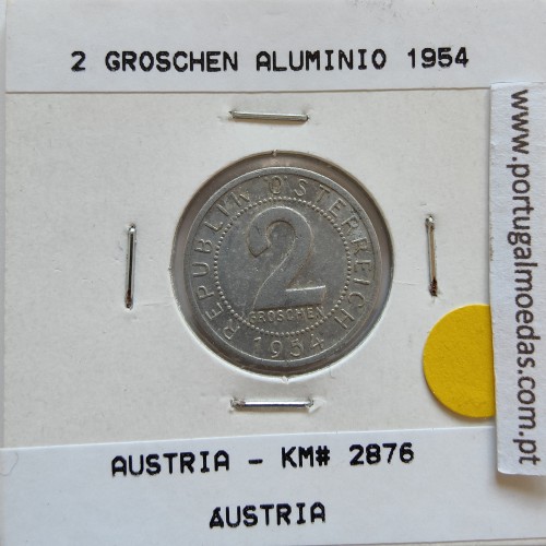Áustria 2 Groschen 1954 Alumínio, World Coins Austria KM 2876, coin of 2 groschen 1954 Aluminium