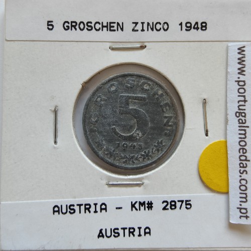 Áustria 5 Groschen 1948 Zinco, World Coins Austria KM 2875, coin of 5 groschen 1948 zinc