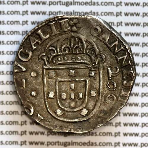 Meio Cruzado prata D. João IV 1640-1656, 200 Réis, Legenda ✤IOANNES IIII DG REX PORTVGALIE / ✤IN.HOC.SIGNO.VINCES, KM 49