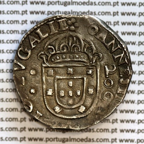 Meio Cruzado prata D. João IV 1640-1656, 200 Réis, Legenda ✤IOANNES IIII DG REX PORTVGALIE / ✤IN.HOC.SIGNO.VINCES, KM 49