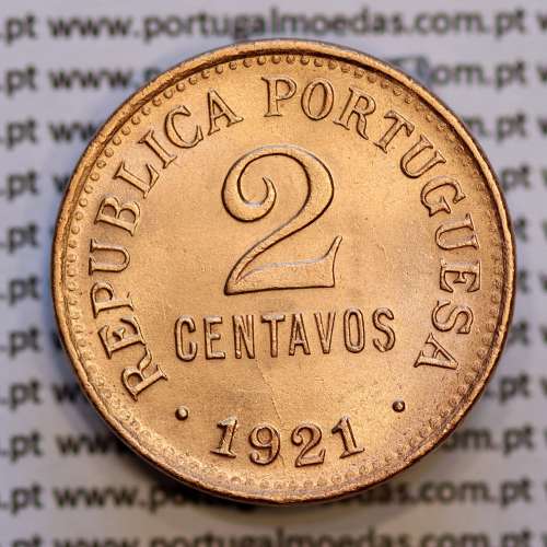 2 centavos 1921 Bronze, $02 centavos 1921 Republica Portuguesa, (Soberba), World Coins Portugal KM 568