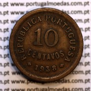 10 centavos 1938 Bronze, "$10" dez centavos 1938 bronze Republica Portuguesa, (MBC), World Coins Portugal KM573