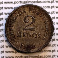 2 centavos 1918 Ferro, "$02 centavos 1918 Ferro Republica Portuguesa", (MBC+/Bela), World Coins Portugal KM 567