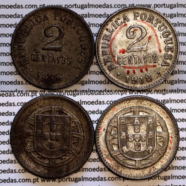 2 centavos 1918 Ferro, "$02 centavos 1918 Ferro Republica Portuguesa", (MBC+/Bela), World Coins Portugal KM 567