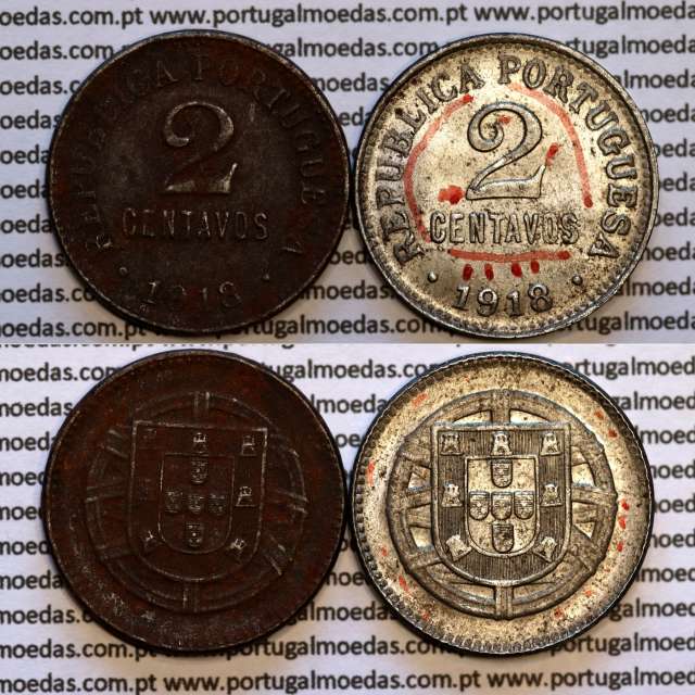 2 centavos 1918 Ferro, "$02 centavos 1918 Ferro Republica Portuguesa", (MBC+/Bela), World Coins Portugal KM 567