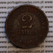 2 centavos 1918 Ferro, "$02 centavos 1918 Ferro Republica Portuguesa", (MBC+/Bela), World Coins Portugal KM 567