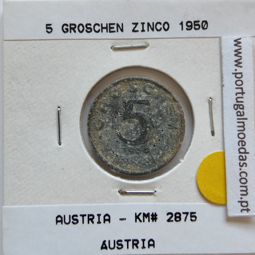 Áustria 5 Groschen 1950 Zinco, World Coins Austria KM 2875, coin of 5 groschen 1950 zinc
