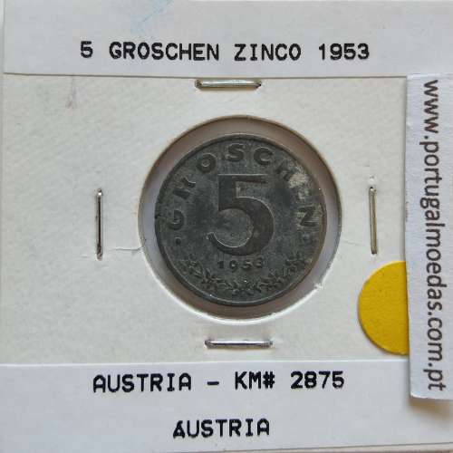 Áustria 5 Groschen 1953 Zinco, World Coins Austria KM 2875, coin of 5 groschen 1953 zinc