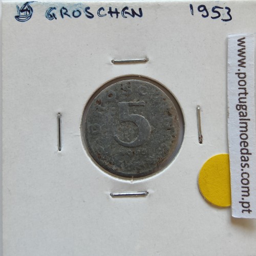 Áustria 5 Groschen 1953 Zinco, World Coins Austria KM 2875, coin of 5 groschen 1953 zinc
