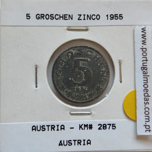 Áustria 5 Groschen 1955 Zinco, World Coins Austria KM 2875, coin of 5 groschen 1955 zinc