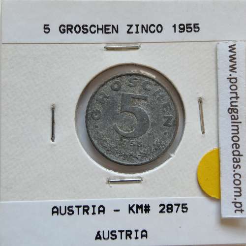 Áustria 5 Groschen 1955 Zinco, World Coins Austria KM 2875, coin of 5 groschen 1955 zinc
