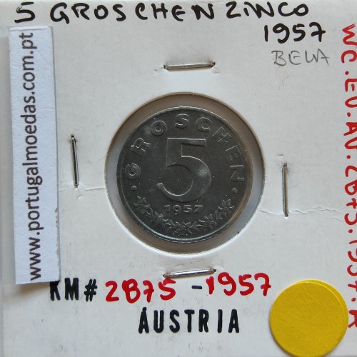 Áustria 5 Groschen 1957 Zinco, World Coins Austria KM 2875, coin of 5 groschen 1957 zinc