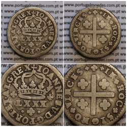 Tostão Prata D. João V 1706-1750, Anv. (•✤•), Rev. (+✤+) com florões mais pequenos na legenda, World Coins Portugal KM 177