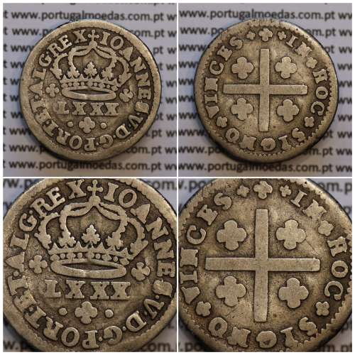 Tostão Prata D. João V 1706-1750, Anv. (•✤•), Rev. (+✤+) com florões mais pequenos na legenda, World Coins Portugal KM 177