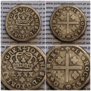 Tostão Prata D. João V 1706-1750, Anv. (•✤•), Rev. (+✤+) com florões mais pequenos na legenda, World Coins Portugal KM 177