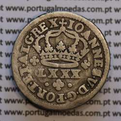 Tostão Prata D. João V 1706-1750, Anv. (•✤•), Rev. (+✤+) com florões mais pequenos na legenda, World Coins Portugal KM 177