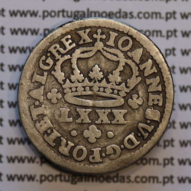 Tostão Prata D. João V 1706-1750, Anv. (•✤•), Rev. (+✤+) com florões mais pequenos na legenda, World Coins Portugal KM 177