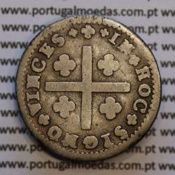 Tostão Prata D. João V 1706-1750, Anv. (•✤•), Rev. (+✤+) com florões mais pequenos na legenda, World Coins Portugal KM 177