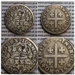 Tostão Prata D. João V 1706-1750, 100 réis,  Anverso (•✤•), Reverso (+✤+), (MBC), World Coins Portugal KM 177