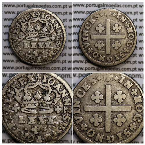 Tostão Prata D. João V 1706-1750, 100 réis,  Anverso (•✤•), Reverso (+✤+), (MBC), World Coins Portugal KM 177