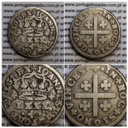 Tostão Prata D. João V 1706-1750, 100 réis,  Anverso (•✤•), Reverso (+✤+), (MBC), World Coins Portugal KM 177
