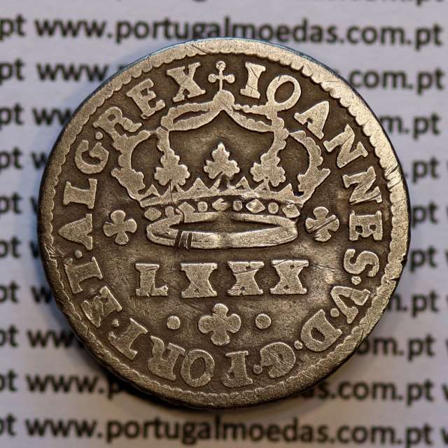 Tostão Prata D. João V 1706-1750, 100 réis,  Anverso (•✤•), Reverso (+✤+), (MBC), World Coins Portugal KM 177