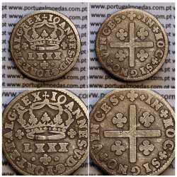 Tostão Prata D. João V 1706-1750, 100 réis,  Anverso (•✤•), Reverso (+✤+), (MBC), World Coins Portugal KM 177