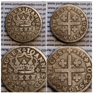 Tostão Prata D. João V 1706-1750, 100 réis,  Anverso (•✤•), Reverso (+✤+), (MBC), World Coins Portugal KM 177