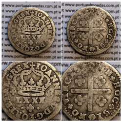 Tostão Prata D. João V 1706-1750, Anv. (•✤•), Rev. (+✤+) com florões mais pequenos na legenda, World Coins Portugal KM 177