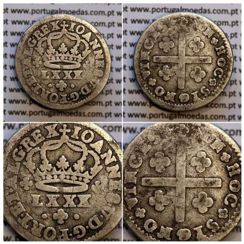 Tostão Prata D. João V 1706-1750, Anv. (•✤•), Rev. (+✤+) com florões mais pequenos na legenda, World Coins Portugal KM 177