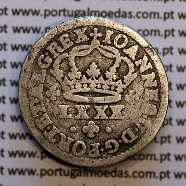Tostão Prata D. João V 1706-1750, Anv. (•✤•), Rev. (+✤+) com florões mais pequenos na legenda, World Coins Portugal KM 177