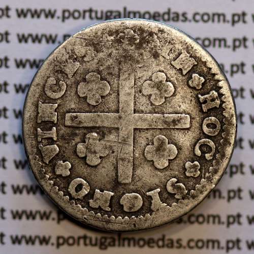 Tostão Prata D. João V 1706-1750, Anv. (•✤•), Rev. (+✤+) com florões mais pequenos na legenda, World Coins Portugal KM 177