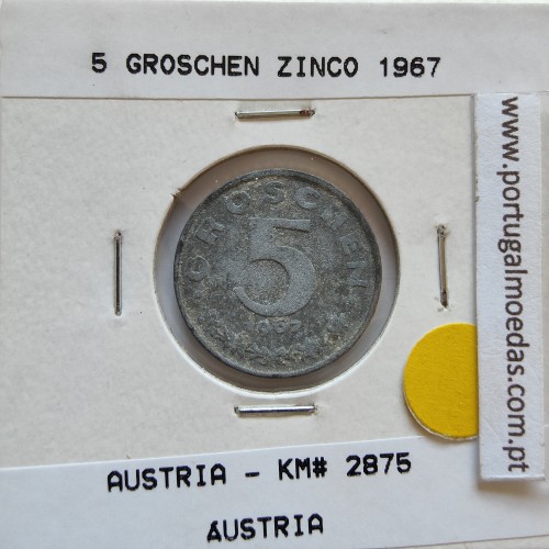 Áustria 5 Groschen 1967 Zinco, World Coins Austria KM 2875, coin of 5 groschen 1967 zinc