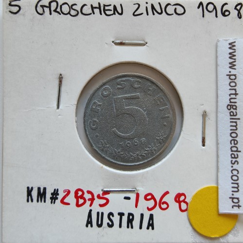 Áustria 5 Groschen 1968 Zinco, World Coins Austria KM 2875, coin of 5 groschen 1968 zinc